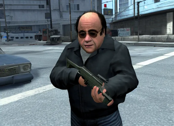 Image similar to video game still of danny devito in the video grand theft auto iv,