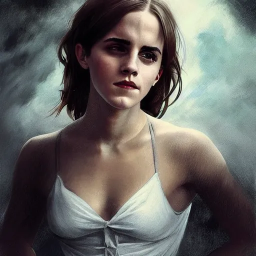 Image similar to Very funny Emma Watson looking like an old monkey, colorful painting on grey scale face, powerful , magic, thunders, dramatic lighting, intricate, wild, highly detailed, digital painting, artstation, concept art, smooth, sharp focus, illustration, art by artgerm and greg rutkowski and alphonse mucha, footage