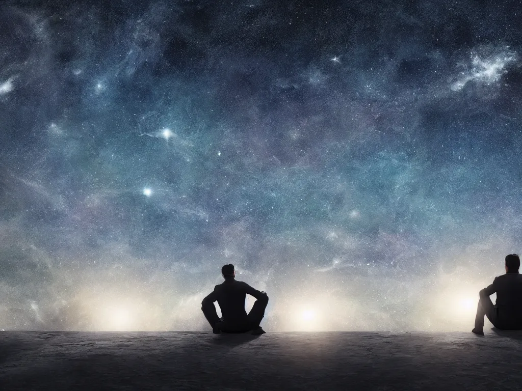 Prompt: A man sitting on the first quarter moon surrounded by a starry night sky, hdr, ue5, unreal engine 5, cinematic 4k wallpaper, ultra detailed, high resolution, artstation, award winning.