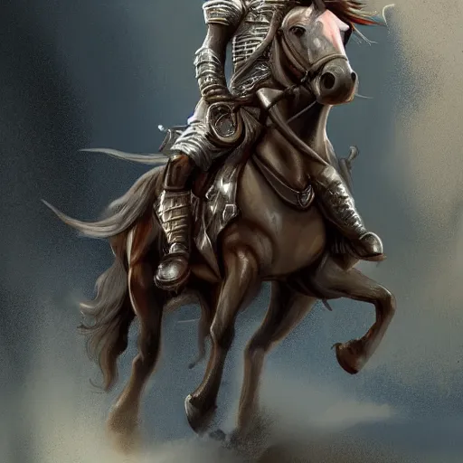 Prompt: a knight riding a horse in a cave full of minerals, digital art, well detailed, trending on artstation