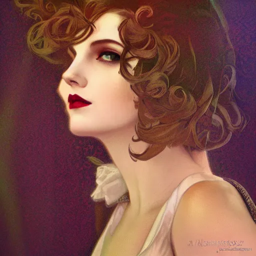 Image similar to of a beautiful stylized photoreal portrait of the singer LP, inspired by mucha, soft lighting, epic,