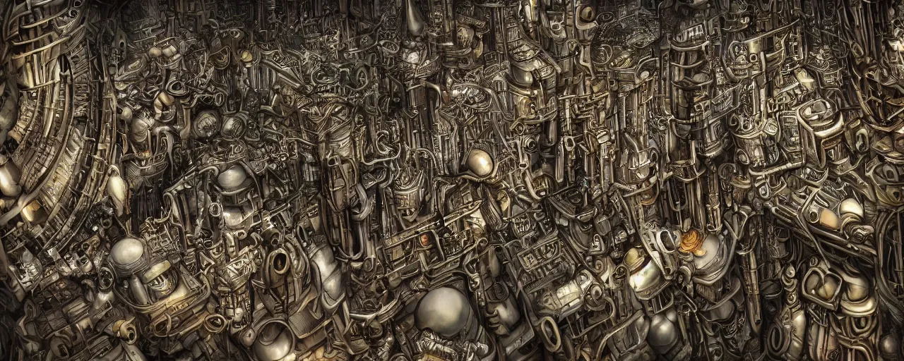 Prompt: biomechanical city, steampunk, close up, depth of field, photorealistic