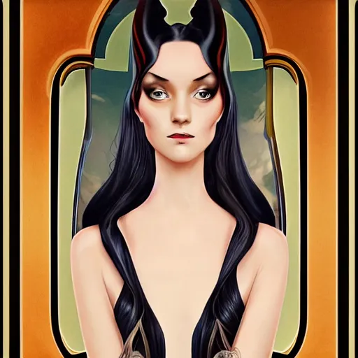 Image similar to an art nouveau, ( streamline moderne ), multi - racial portrait in the style of anna dittmann and charlie bowater and loish. very large, clear, expressive, and intelligent eyes. symmetrical, centered, ultrasharp focus, dramatic lighting, photorealistic digital matte painting, intricate ultra detailed background.