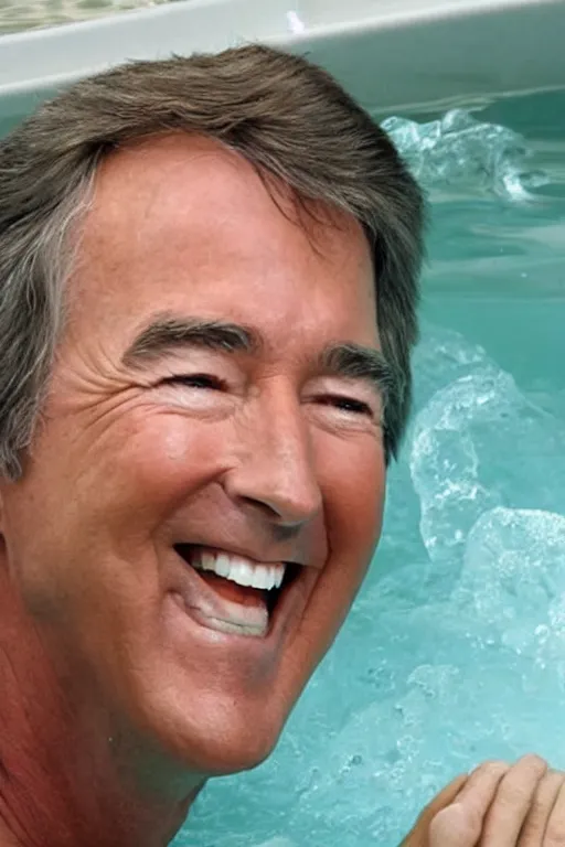 Prompt: randy mantooth laughing and sitting inside a bathtub filled with yellow water