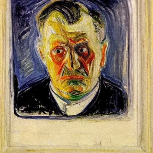 Prompt: Edvard Munch self portrait as old