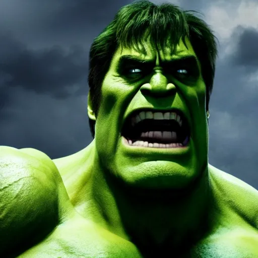 Image similar to film still of Nic Cage as Hulk in Avengers Endgame