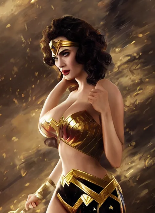 Prompt: full length photo of gorgeous christina hendricks dressed as wonder woman in the style of stefan kostic, realistic, sharp focus, 8k high definition, insanely detailed, intricate, elegant, art by stanley lau and artgerm