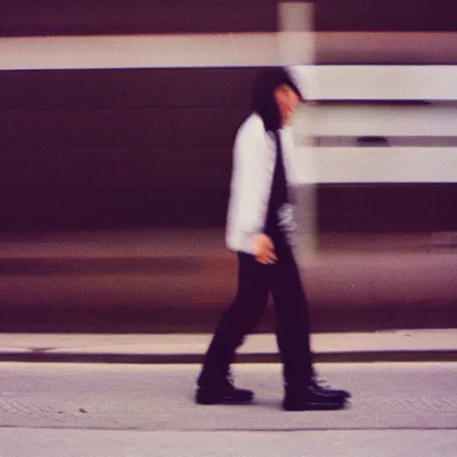 Image similar to portra 800 street photography subject blurry because it's in motion indi rock album cover