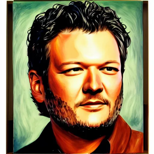 Image similar to paintings of blake shelton dramatically lit against glowing background