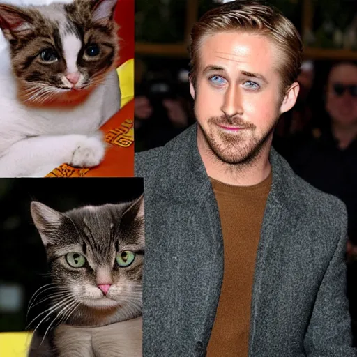 Image similar to ryan gosling turning into a cat