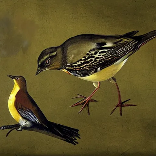 Image similar to a thrush bird wandering within the virtual realms of urban informatics and computational social science, artwork by dave mckean and ivan shishkin