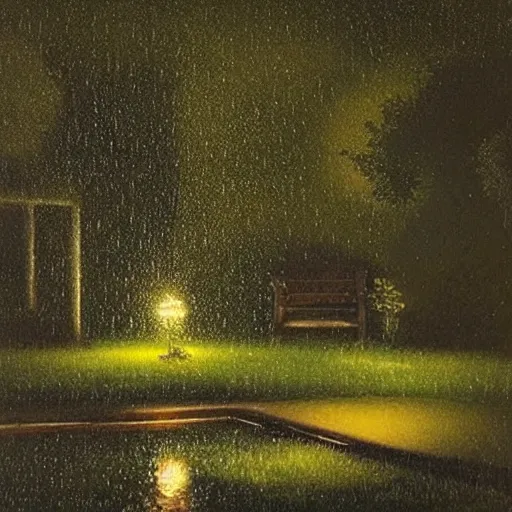 Image similar to rain in a garden at night