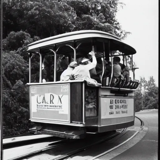 Prompt: jim carry riding a cablecar