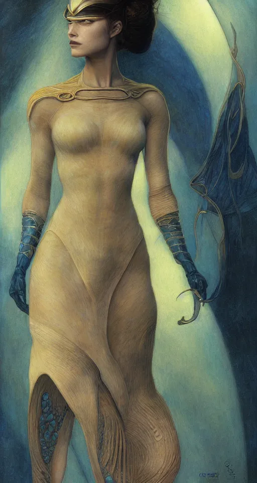 Prompt: a beautiful exotic female from dune, by edgar maxence artgerm ross tran and michael whelan and gustav klimpt