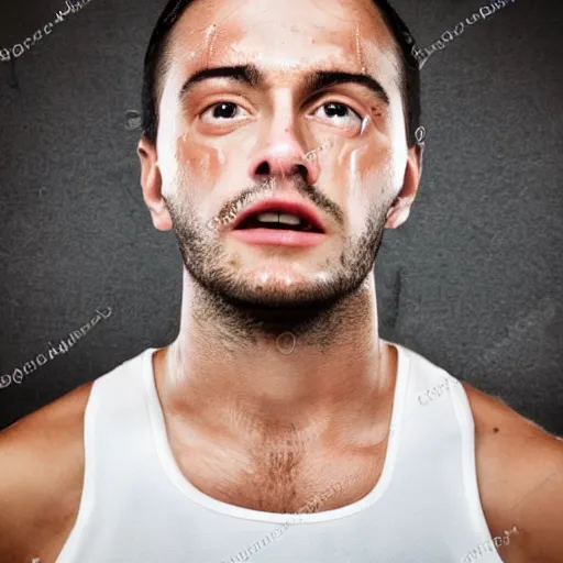Prompt: stock photo of man sweating sweating sweating sweating sweating sweating uncontrollably stressed droplets on forehead