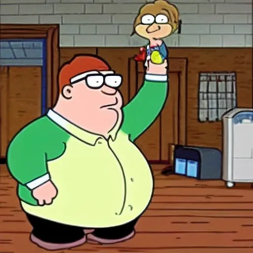Prompt: Peter Griffin is the patriarch of the Griffin family and the main protagonist of the show. He is an overweight, dim-witted, lazy, boisterous, vulgar, and insensitive man. He has a short temper and is often angry with his family, especially his son Stewie.