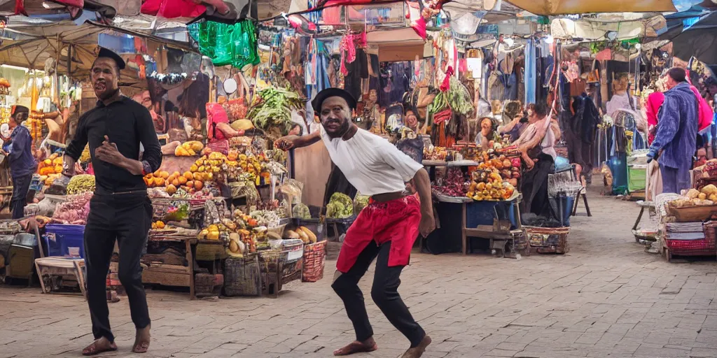 Image similar to the man caught on camera dances in the market, highly detailed, 8 k, masterpiece, super resolution.