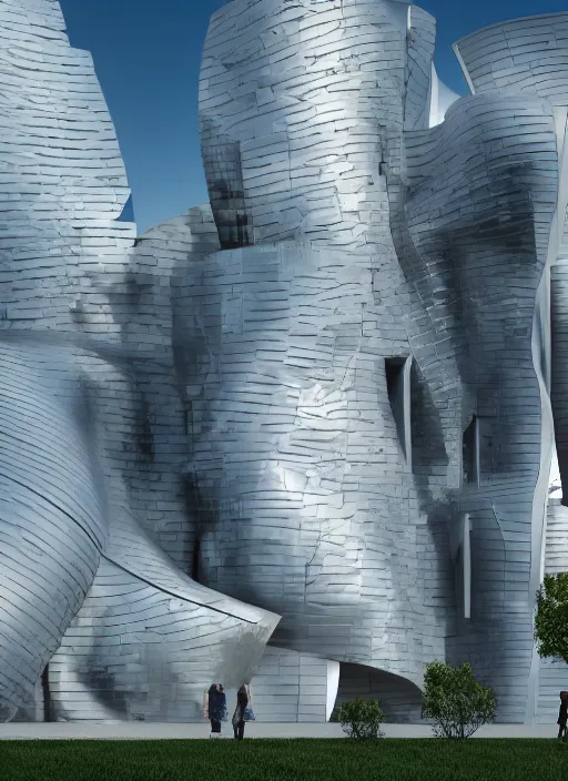 Image similar to highly detailed realistic architecture 3 d render of a futuristic stele monument in frank gehry style standing in city park, archdaily, made in unreal engine 4 octane render