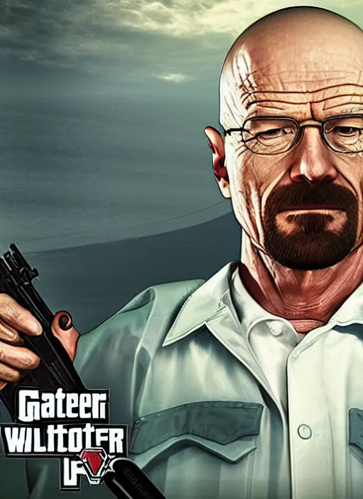 Image similar to walter white in gta 5 game poster