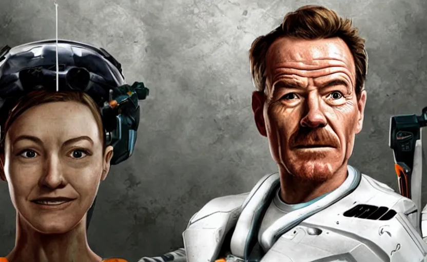 Prompt: Bryan Cranston as Chell from portal