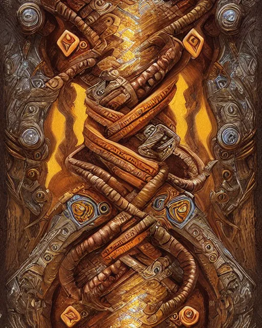 Prompt: digital painting of an aztec double headed serpent by filipe pagliuso and justin gerard, symmetric, fantasy, detailed, intricate, sharp focus, tarot card, gwent