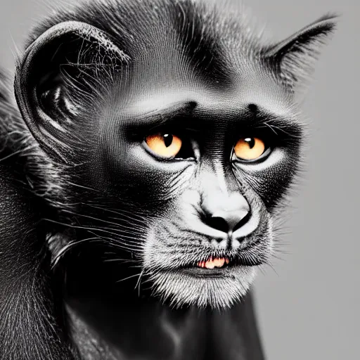 Prompt: a feline cat - chimpanzee - hybrid, animal photography