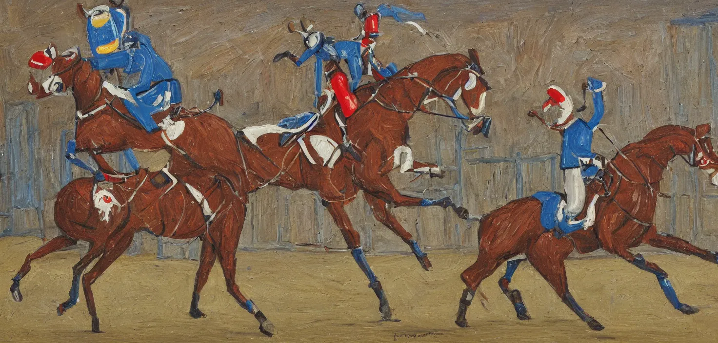 Image similar to robot horse doing show jumping, naive art