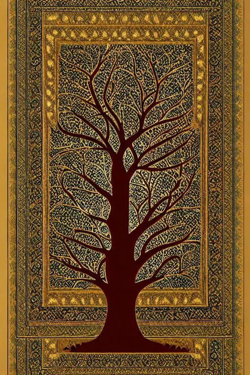 Prompt: a tree, persian carpet, intricate, elegant, highly detailed, smooth, sharp focus, artstation