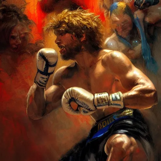 Image similar to a beautiful painting the grim reaoer fist - fighting satan in a boxing ring, rendered art, highly detailed painting by gaston bussiere, craig mullins, j. c. leyendecker 8 k, trending on artstation, art, fighting, watercolor