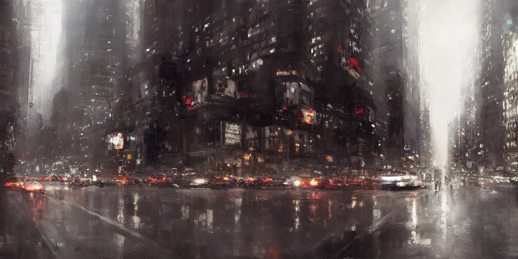 Image similar to a new york cityscape painting by jeremy mann, high resolution, 4 k