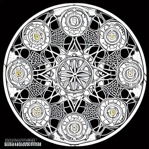 Image similar to intricate, lots of parts, high detail, sacred geometry, line art