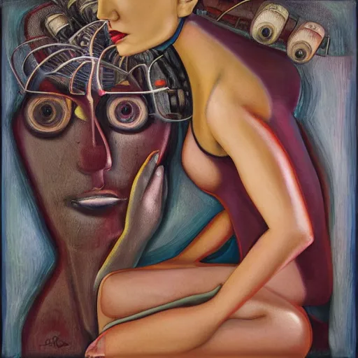 Prompt: the symbiosis of woman and machine, realistic abstract surrealism