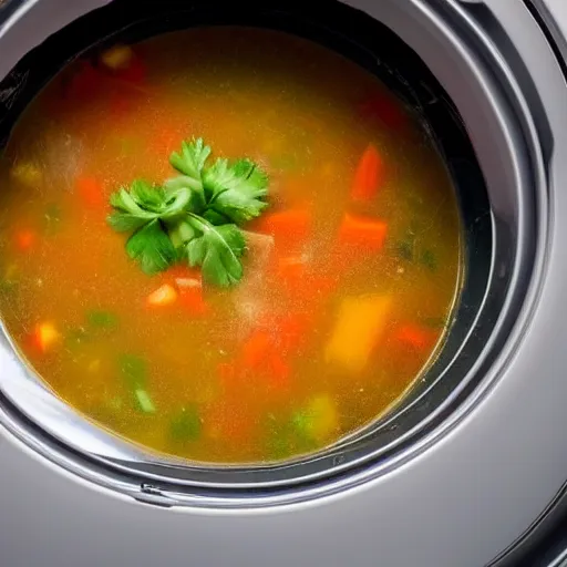 Prompt: soup inside of a washing machine, uncropped, photography, realistic