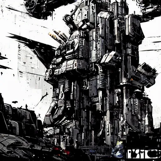 Image similar to the spacebattle, industrial scifi, cyberpunk, in the style of Ashley Wood and Moebius