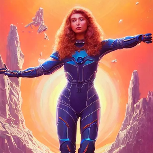 Prompt: Aly Michalka as a stunning , beautiful retro SCI-FI space heroine 1985 , movie poster, intricate, elegant, highly detailed, centered, digital painting, trending on artstation, concept art, smooth, sharp focus, illustration, art by artgerm and donato giancola and Joseph Christian Leyendecker, Ross Tran, WLOP
