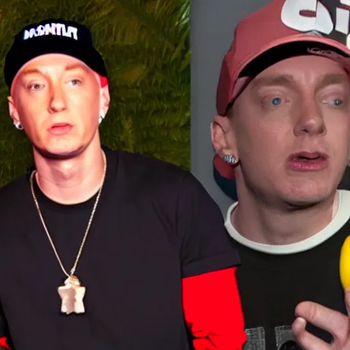 Prompt: eminem rapping against red m & ms