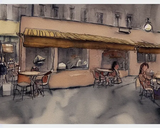 Image similar to a coffee shop smooth light color watercolor pen by dziuba evgeniya trending on artstation