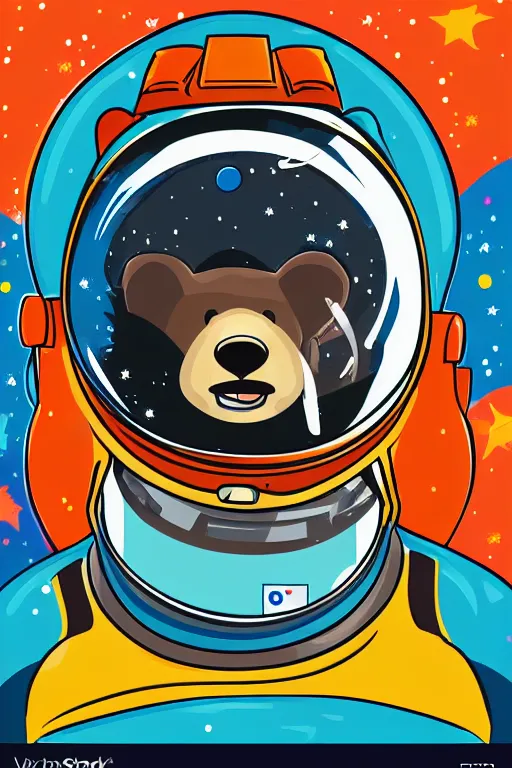 Image similar to A portrait of a bear as an astronaut on the moon, sticker, colorful, illustration, highly detailed, smooth and clean vector curves, no jagged lines, vector art, smooth