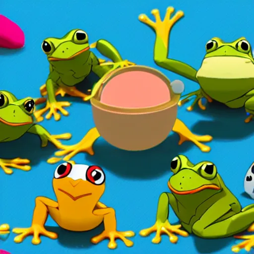 Image similar to frog made out of other frogs, wes anderson, screenshot from pokemon sword and shield