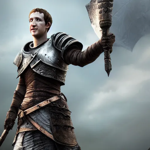 Image similar to Mark Zuckerberg in Dark Souls, highly detailed, high quality, HD, 4k, 8k, Canon 300mm, professional photographer, 40mp, lifelike, top-rated, award winning, realistic, sharp, no blur, edited, corrected, trending