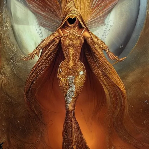 Prompt: a full body beautiful woman wearing a niqab made of silk with golden jewelry and diamonds by alex gray and android jones, karol bak, ayami kojima, arabian, concept art, fantasy