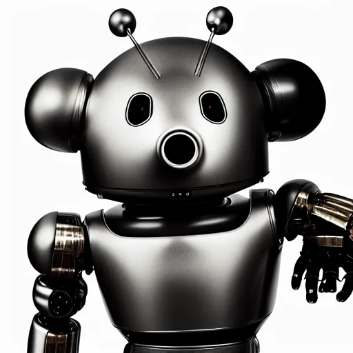 Image similar to uhd candid photo of a metal hamster cyborg android robot. photo by annie leibowitz