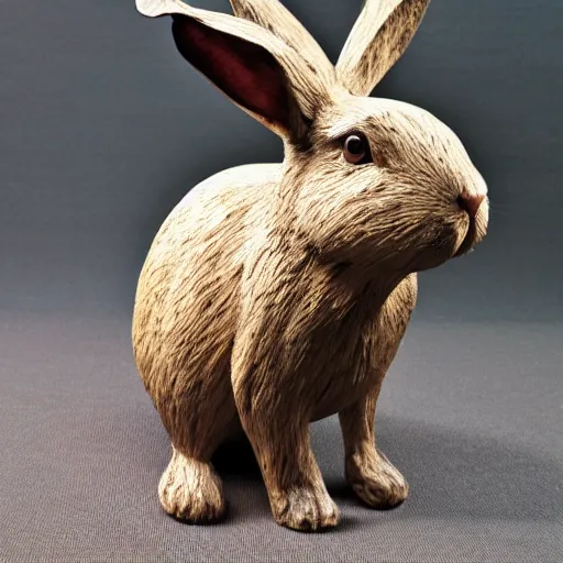 Image similar to a rabbit wood sculpture, photo, hyper realistic, 8k, flickr