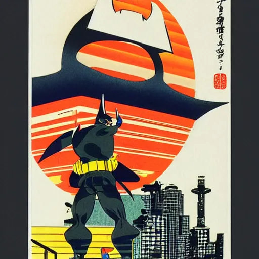 Image similar to a japanese menko print of batman, art by akira toriyama - ralph mc quarrie - jamie hewlett.