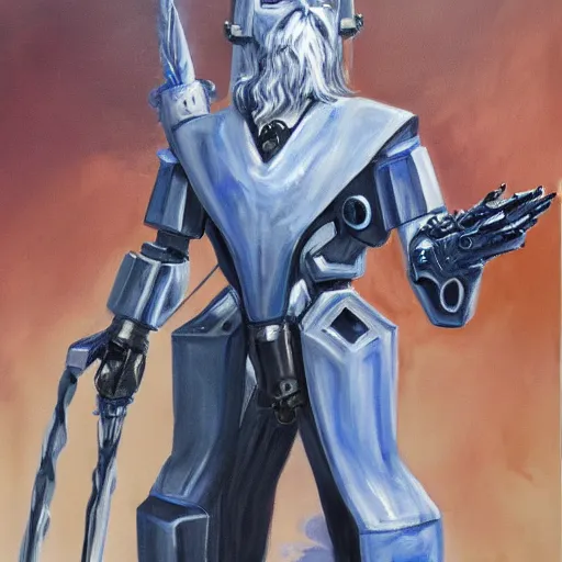 Prompt: gandalf as cyborg mecha, painting