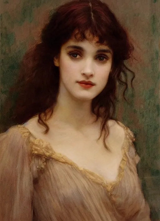 Image similar to a beautiful painting of young winona ryder by juan luna, pre-raphaelite, detailed, trending on artstation, hd, masterpiece