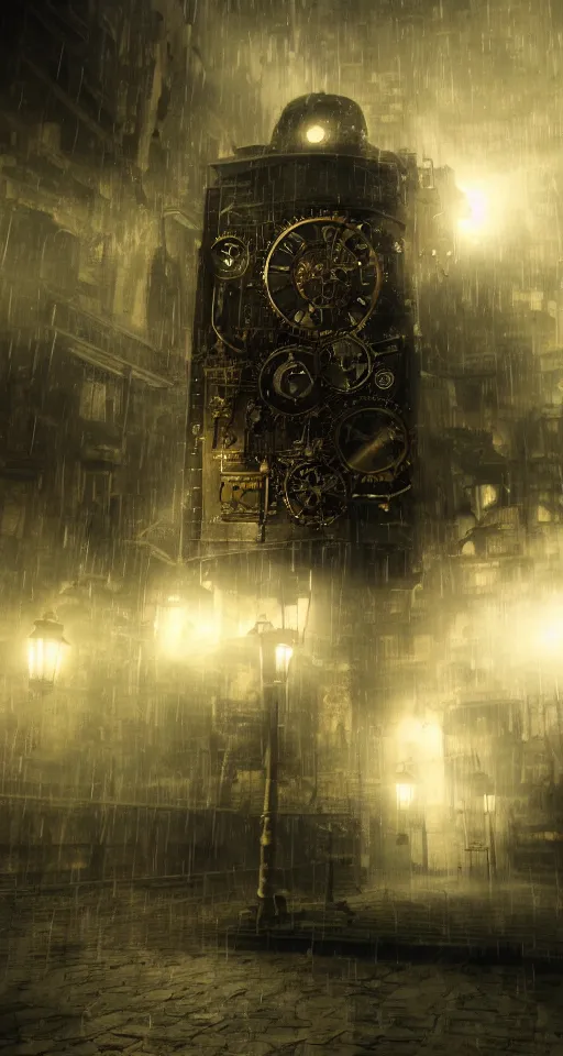 Image similar to steampunk matrix, stopped in time, atmospheric, ominous, eerie, cinematic, Epic, 8k, 4k, ultra detail, ultra realistic, 85mm lens