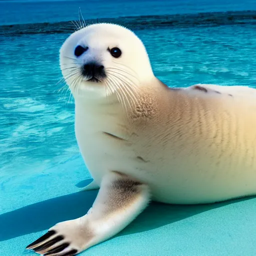 Image similar to a baby harp seal relaxing at a 5 star resort in the Bahamas, magazine photography