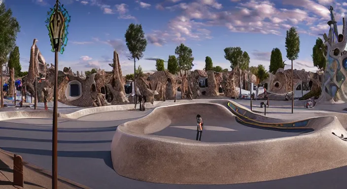 Image similar to An skatepark designed by Gaudí, highly detailed, 8k, HD, architectural