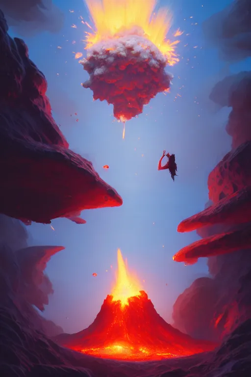 Image similar to coffee cup with volcano erupting from inside whipped cream, stephen bliss, unreal engine, fantasy art by greg rutkowski, rhads, ferdinand knab, makoto shinkai and lois van baarle, ilya kuvshinov, rossdraws, tom bagshaw, global illumination, radiant light, red blue theme, pine forest